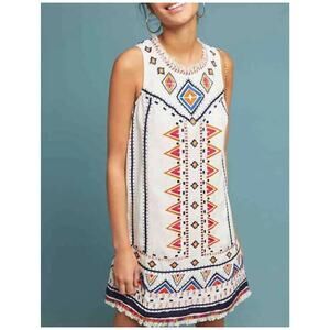Anthropologie Akemi + Kin Reagan Embroidered Shift Dress White Sleeveless Sz 2